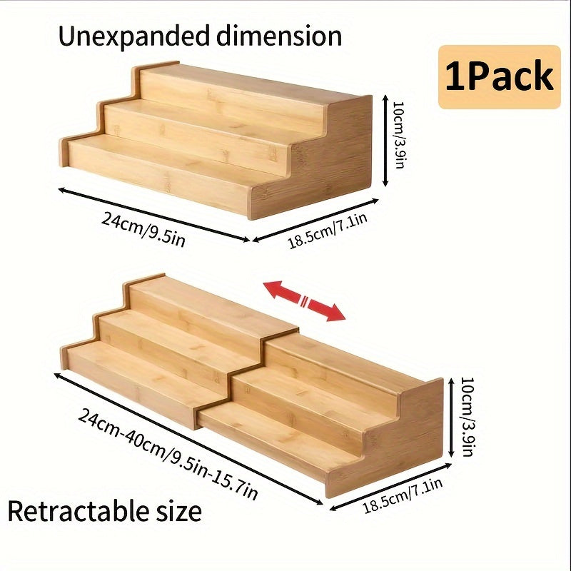 Bamboo 3-Tier Ladder Spice Rack & Kitchen Cabinet Organizer – Expandable Countertop Shelf for Spice Jars, Bottles & Pantry Storage – Space-Saving Kitchen Display Stand