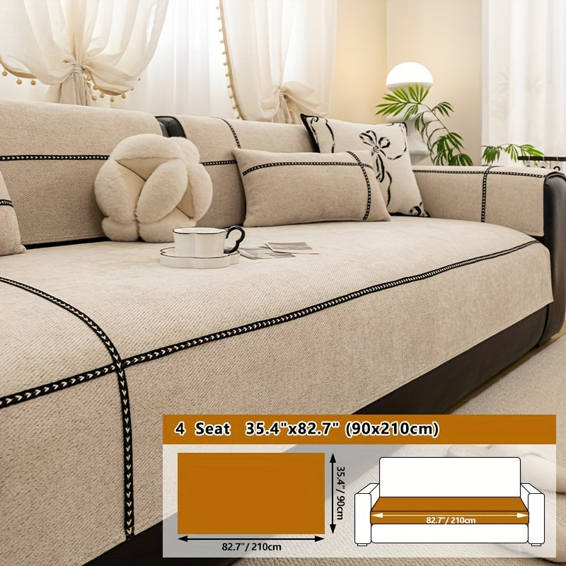Chenille Sofa Seat Cover Non-Slip Pet Friendly Machine Washable All Season - Sofa Cushion Cover with Lace Belt for 1 2 3 4 Seater Armrest Backrest 3 Colors