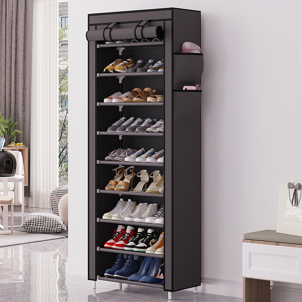 Shoe Organizer Cabinet with Cover – 6/8/10 Tier Nonwoven Fabric Shoe Storage Shelf for 27-35 Pairs, Portable Shoe Rack for Entryway, Closet, Bedroom (Dark Gray)