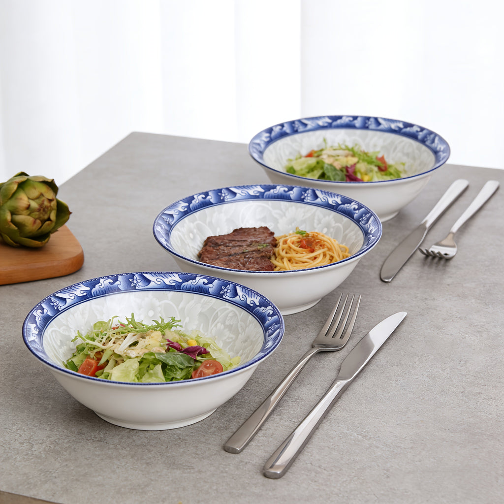 Set of 6 Slim Ceramic Bowls 6 Inch Microwave Safe Soup Noodle Meal Prep Serving Bowls for Home Kitchen