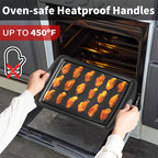 Non-Stick Baking Sheet Set with Silicone Handles – Heavy Carbon Steel Cookie Trays, Stackable, Assorted Sizes, 2/3/6/12/24 Pack for Baking & Roasting