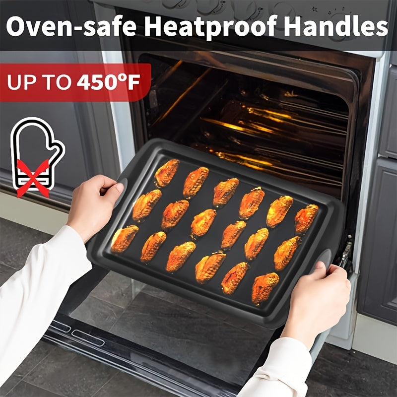 Non-Stick Baking Sheet Set with Silicone Handles – Heavy Carbon Steel Cookie Trays, Stackable, Assorted Sizes, 2/3/6/12/24 Pack for Baking & Roasting