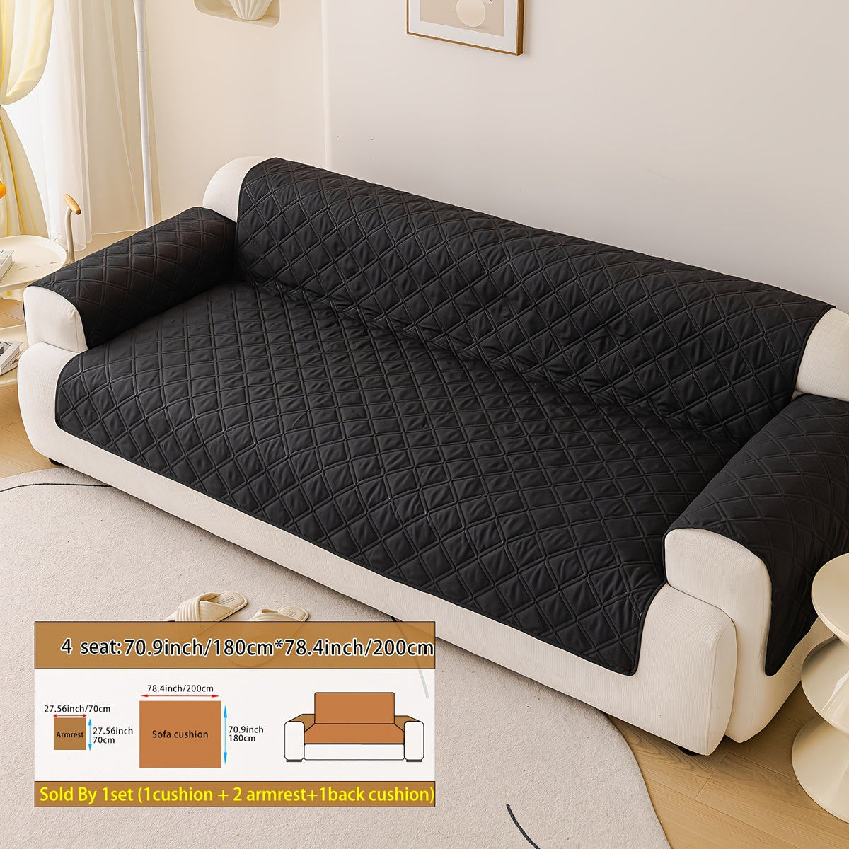 Soundwave Embossed Sofa Cover Set 3-Piece with Armrests – Pet Friendly Anti-Slip Furniture Protector, Durable Sofa Set Decoration Cover in Various Colors & Sizes