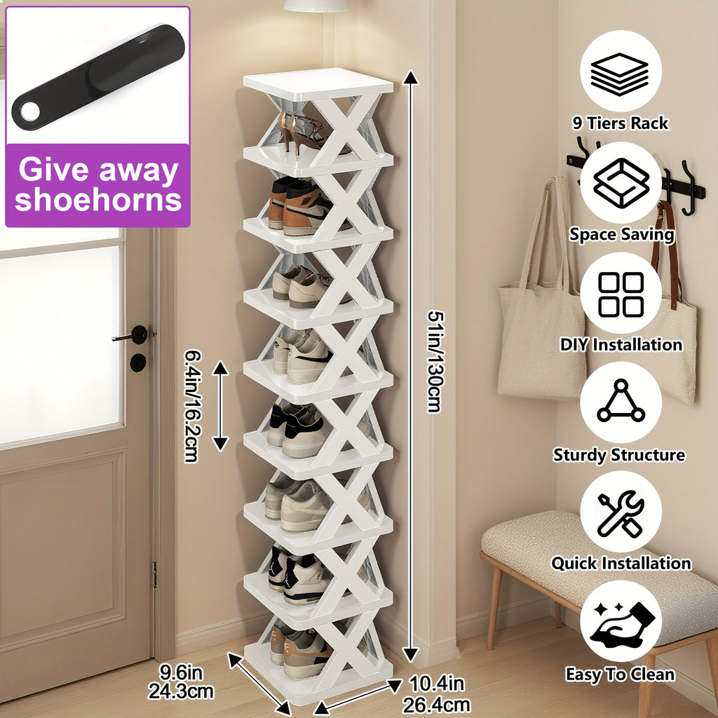 Stackable Shoe Rack Organizer 6 or 9 Tier – Plastic Vertical Shoe Shelf for Entryway, Hallway, Bedroom & Closet, Holds 6–9 Pairs, Easy Assembly, Black or White