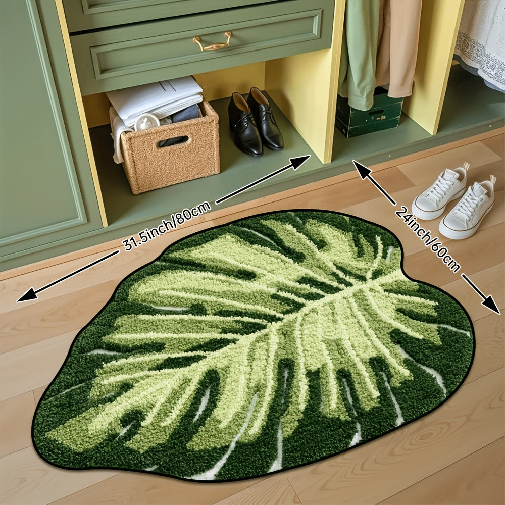 Leaf Print Thick Plush Bathroom Mat – Anti-Slip, Machine Washable & Water Absorbent Bath Rug for Shower, Bathtub & Sink | 24”x31.5”