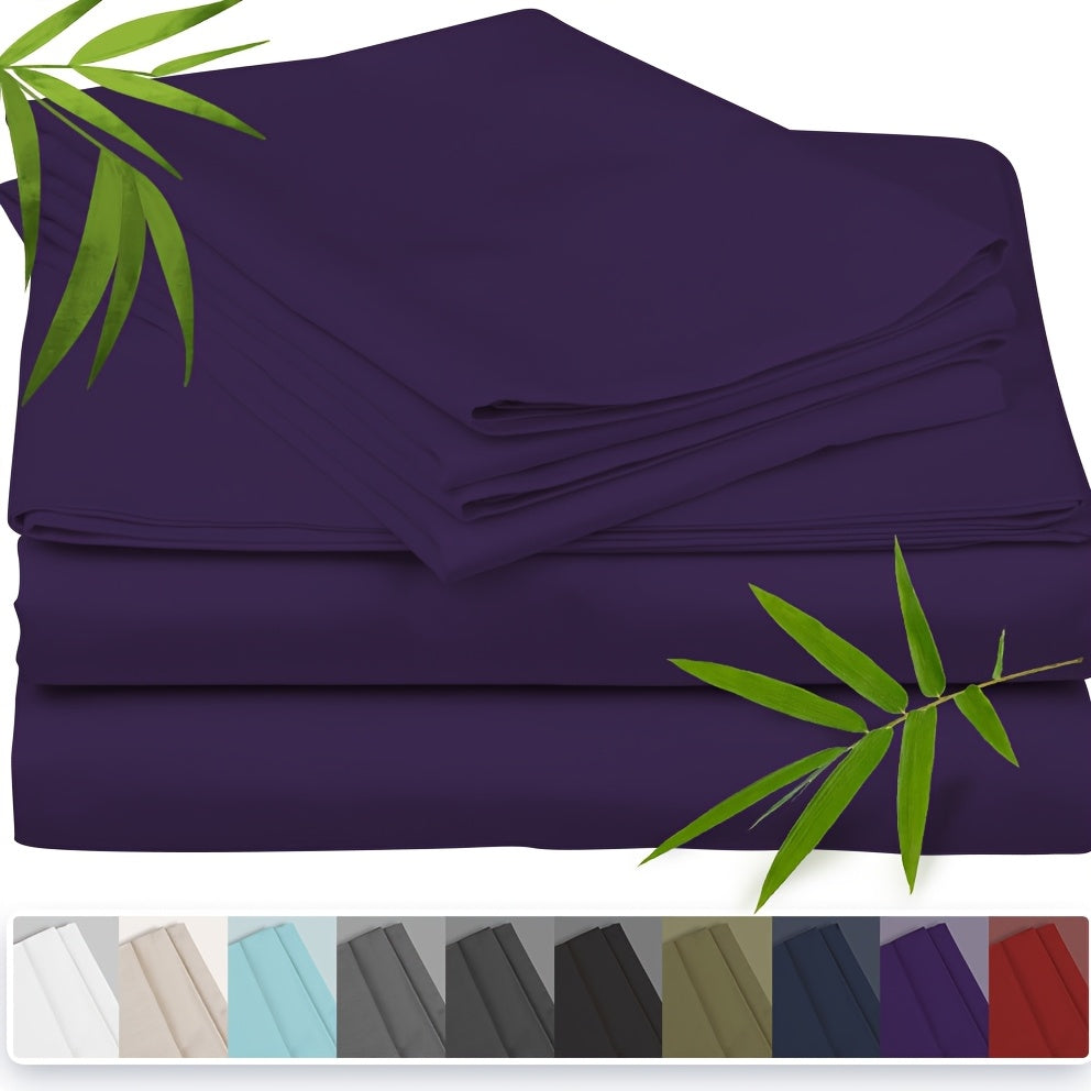 Bamboo Cooling Bed Sheet Set with Deep Pocket Fitted Sheet & Pillowcases – Breathable Soft Bedding for Hot Sleepers, Queen King Full Cal King Twin