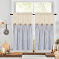 Striped Patchwork Semi-Sheer Rod Pocket Curtains – Bohemian Tiered Window Panels for Bedroom, Living Room, Kitchen, Bathroom & Cafe | 1 or 2 Pcs