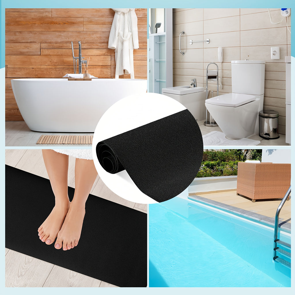 Non-Slip Bathtub Mat 16x40 with Drain Cutout - Peel & Stick Adhesive PEVA Anti-Slip Tub Sticker for Shower Floor Boat Wet Areas, Black