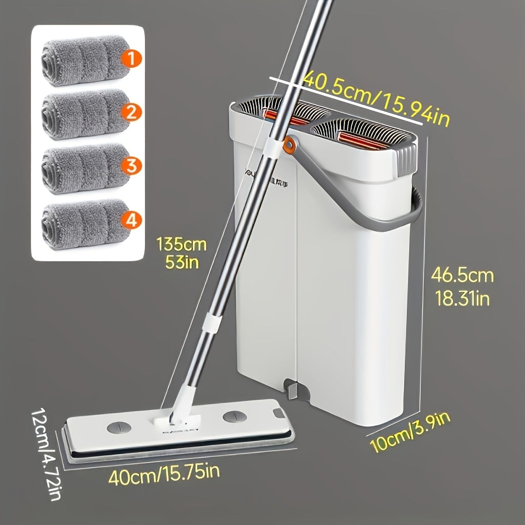 Flat Mop and Bucket Set 360 Degree Rotating Hands-Free Wringing Dual Compartment Clean Dirty Separation Ultra-Fine Fiber Floor Mop for Kitchen Bathroom Hardwood Tile