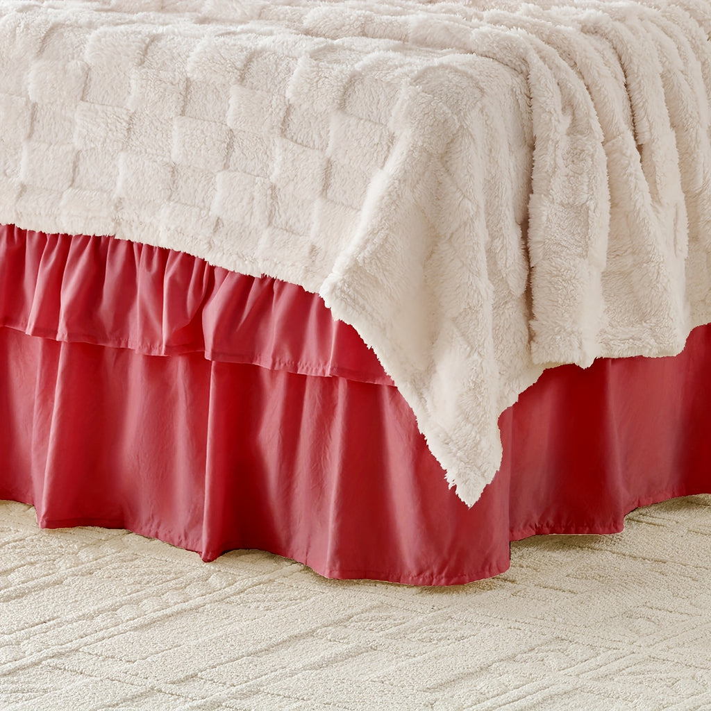 Double Ruffle Bed Skirt – 16" Drop Elastic Wrap-Around | Easy Install, Machine Washable | Twin, Full, Queen, King