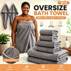 Microfiber Bath Towel Set 4 or 8 Piece – Extra Large 71×35” Ultra-Soft Quick Dry – Includes Bath Towel, Hand Towels, Washcloths & Hair Drying Cap for Bathroom, Hotel & Gym