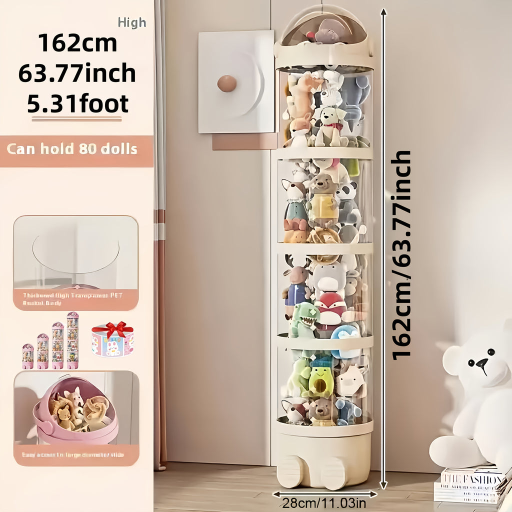 Stuffed Animal Storage Tube 4-Layer Transparent with Handle, 63.8" Vertical Display Tower for Plush Toys, Dolls & Collectibles – Dustproof Sealed Organizer for Bedroom, Living Room & Dollhouse Decor