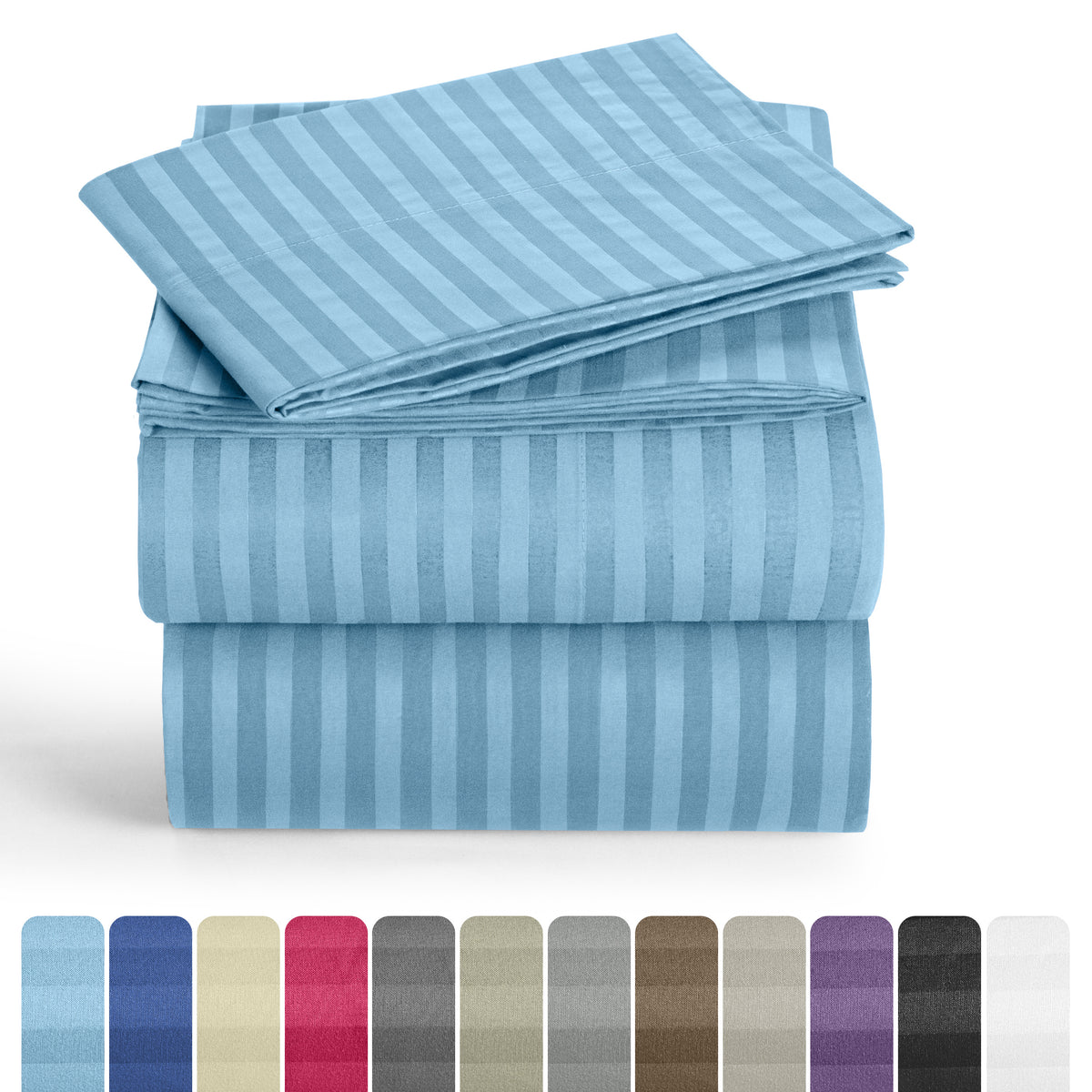 Luxury Striped Bed Sheet Set 3 or 4 Pcs – Hotel-Quality Deep Pocket 16", Extra Soft Breathable Cooling Sheets, Wrinkle & Fade Resistant, Twin Twin XL Full Queen King Cal King, 11 Colors