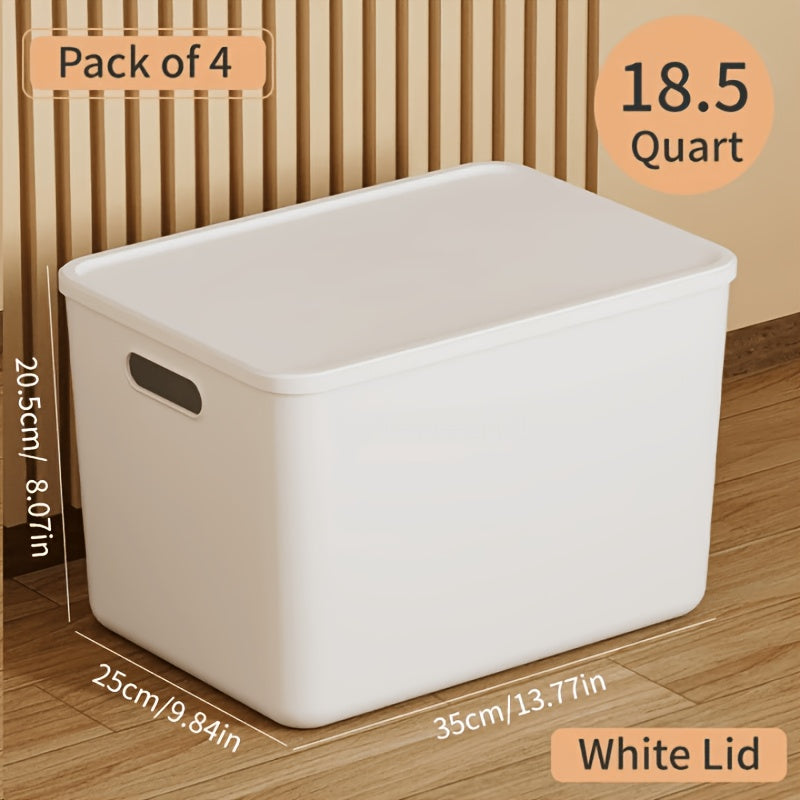 13-Inch Square Plastic Storage Bins 4-Pack with Handles Lid & No-Lid Options White Wardrobe Storage Box Set for Clothes Tools Closet Shelves – Premium Home Organization Containers