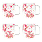 Double Wall Glass Coffee Cups Set of 4 with Handle – 12oz Leakproof Thermal Mugs for Tea, Latte & Cappuccino | Dried Flower & Petal Designs | Gift for Coffee Lovers