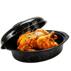 Oval Enamel Dutch Oven with Lid - Heavy Duty Cast Iron Roasting Pan for Turkey, Chicken, Meat & Vegetables, Stewing, Baking & Soup Making, Red, Perfect Christmas Holiday Gift