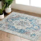 Washable Vintage Area Rug - Chenille Retro Distressed Multi-Print Foldable Lightweight Accent Rug for Entryway Bathroom Kitchen Living Room and Bedroom