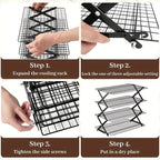 Foldable Cooling Rack 4-Tier Baking Wire Rack with 20pcs Parchment Paper – Collapsible Roasting Grilling Rack for Oven, Camping & Picnic