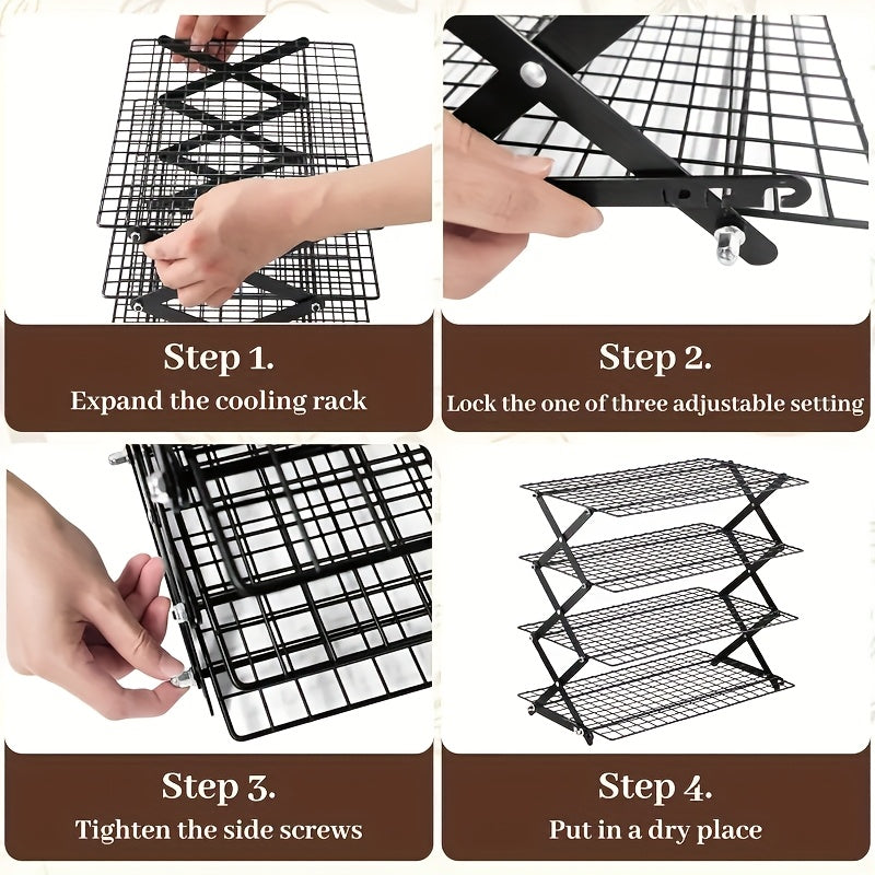Foldable Cooling Rack 4-Tier Baking Wire Rack with 20pcs Parchment Paper – Collapsible Roasting Grilling Rack for Oven, Camping & Picnic