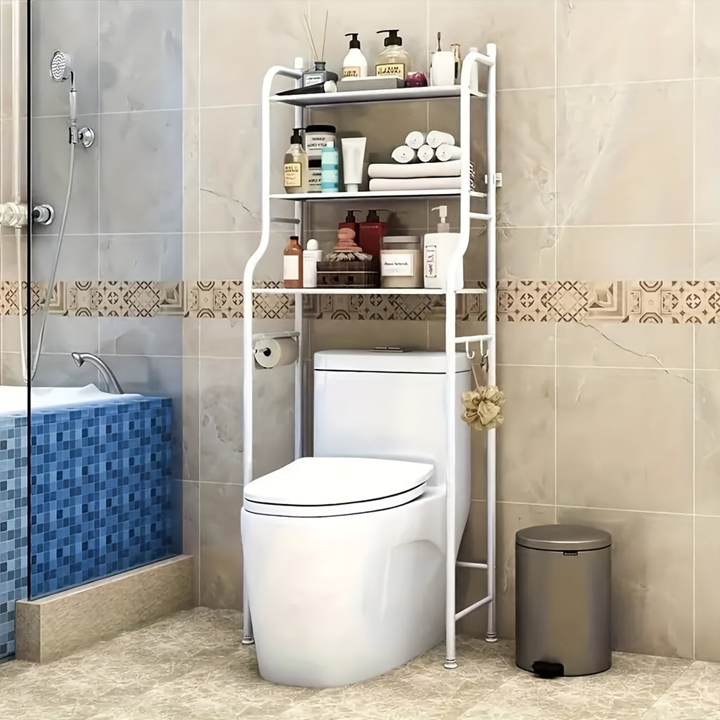 Over Toilet Storage Rack Metal Bathroom Organizer with Toilet Paper Holder and Hook Space Saving Above Toilet Shelf for Bathroom Laundry Room 3 or 4 Tier