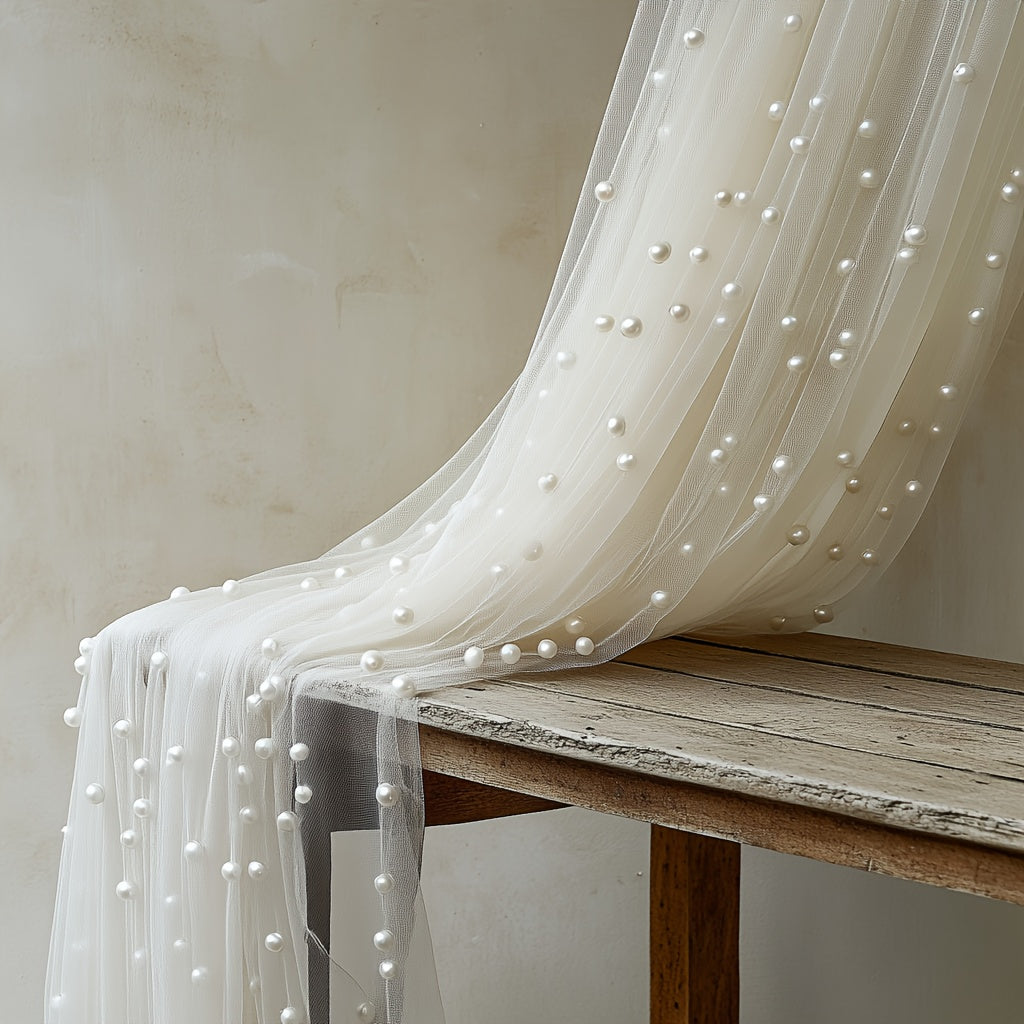 White Pearl Sheer Tulle Fabric 160x300cm 5.25x9.8ft for Wedding Party Home Window Wall Tabletop Decoration Festive Event Backdrop