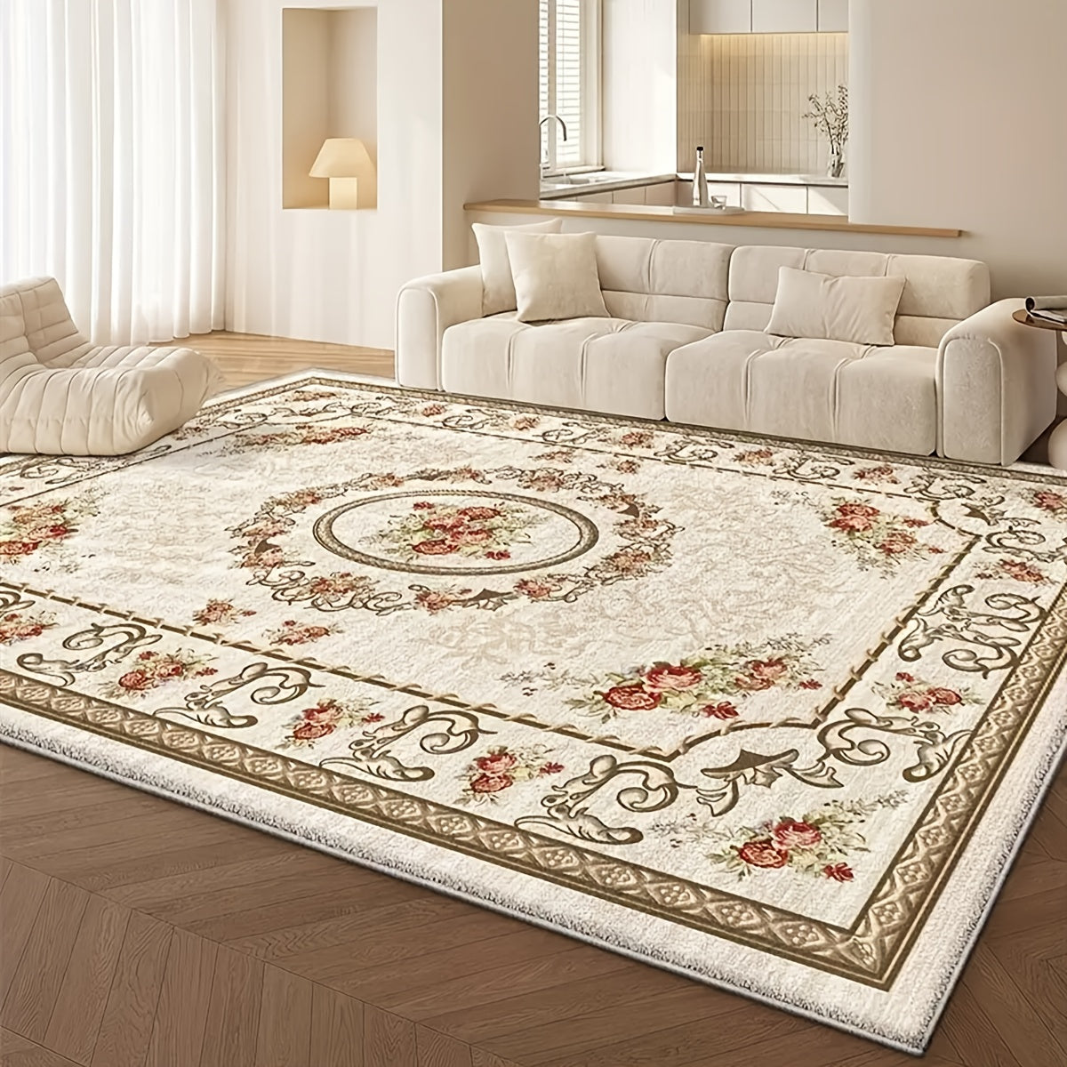Floral Anti-Slip Area Rug Washable 1000g Thick Modern Light Pattern Carpet for Living Room Bedroom Dining Room Home Office Outdoor Camping