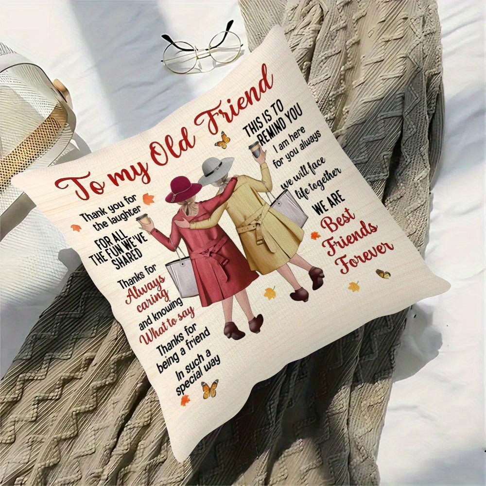 Best Friend Gift Throw Pillow Cover 18x18 Inch – Double-Sided Printed Friendship Quotes & Autumn Leaves Design, Zipper Closure Machine Washable Cushion Cover for Bedroom Sofa Living Room Car Holiday Decor