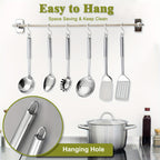 Stainless Steel Kitchen Utensils Set 12-Piece with Holder - Heat Resistant Cooking Utensils Set with Spatula, Ladle, Tongs, Whisk, Skimmer & More, Dishwasher Safe Metal Kitchen Tool Set