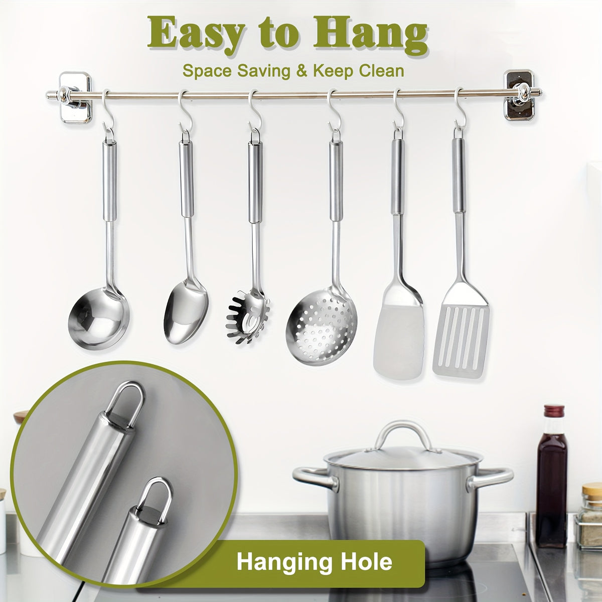 Stainless Steel Kitchen Utensils Set 12-Piece with Holder - Heat Resistant Cooking Utensils Set with Spatula, Ladle, Tongs, Whisk, Skimmer & More, Dishwasher Safe Metal Kitchen Tool Set