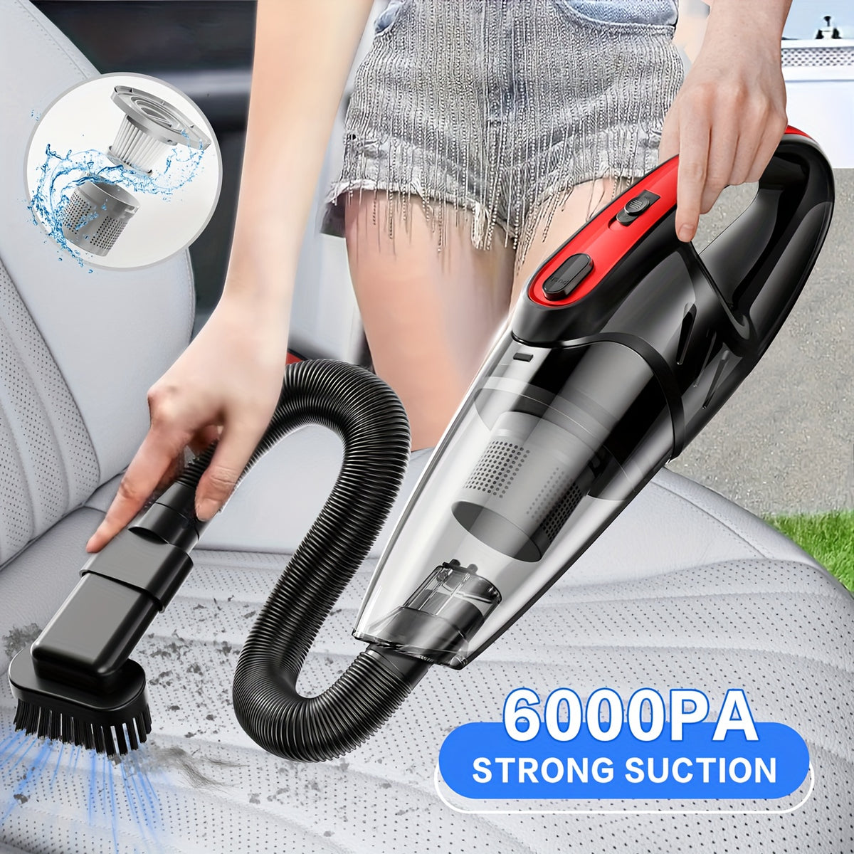 Cordless Car Vacuum Cleaner 6000PA Strong Suction Handheld Portable Rechargeable with 5 Accessories for Car Interior Home Pet Hair Cleaning Pink Gift for Women