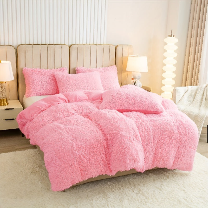 Plush Duvet Cover Set 3 Piece Ultra-Soft Warm Comforter Cover Twin Full Queen King 8 Colors for Bedroom Guest Room Dorm