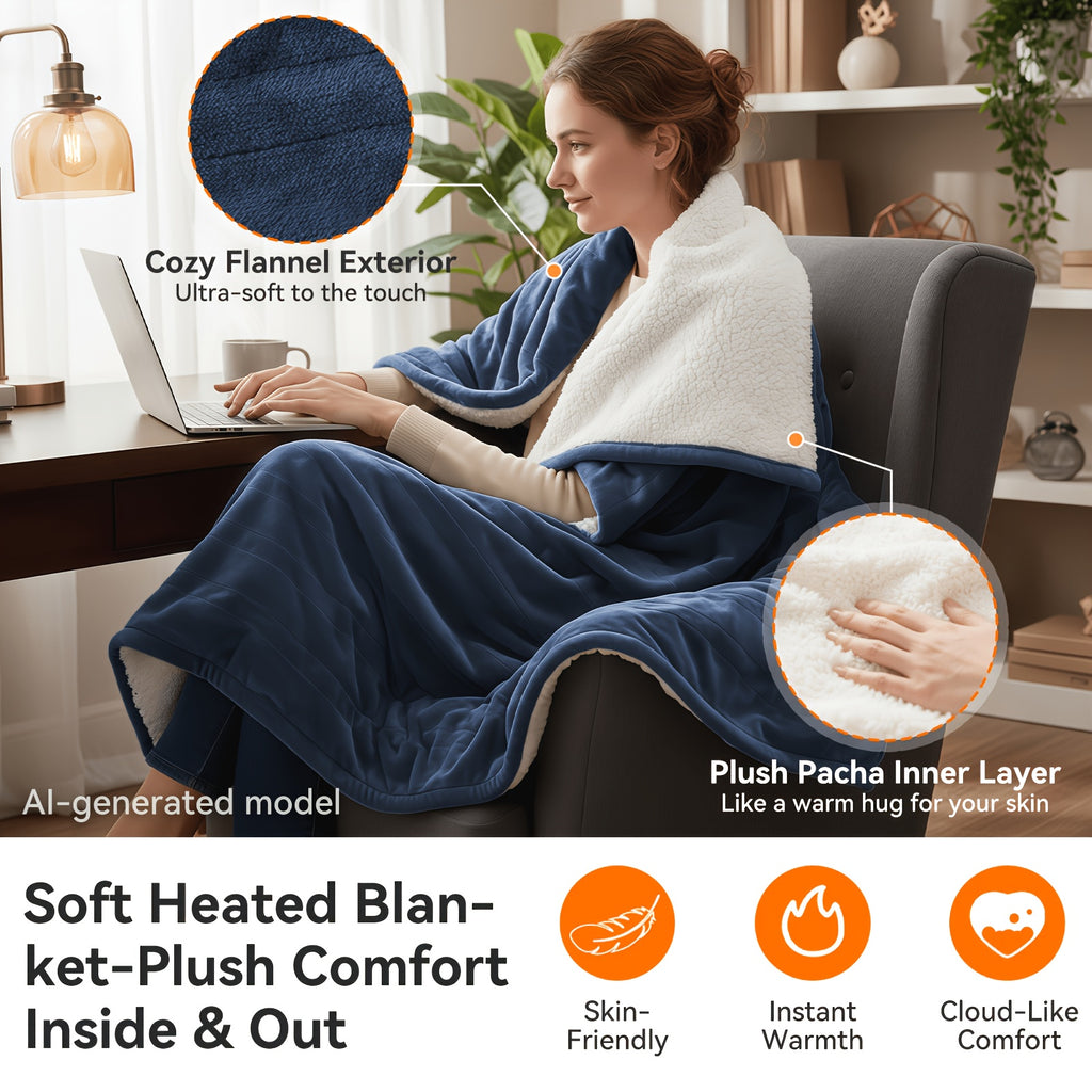 Electric Heated Blanket Soft Flannel 10 Temperature Levels Dual Control – PTC+NTC Overheat Protection, Machine Washable, for Couples Bedroom & Winter Home Use
