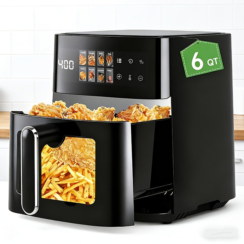 Large Capacity Air Fryer 6QT & 12QT with Visual Window Smart Auto-Cook Anti-Scald Handle for Chicken Fish and More
