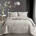 Plum Blossom Quilt Set 2 3 Piece - Soft Breathable Hypoallergenic Quilted Bedspread with Pillowcases Twin Full Queen King Machine Washable