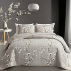 Plum Blossom Quilt Set 2 3 Piece - Soft Breathable Hypoallergenic Quilted Bedspread with Pillowcases Twin Full Queen King Machine Washable