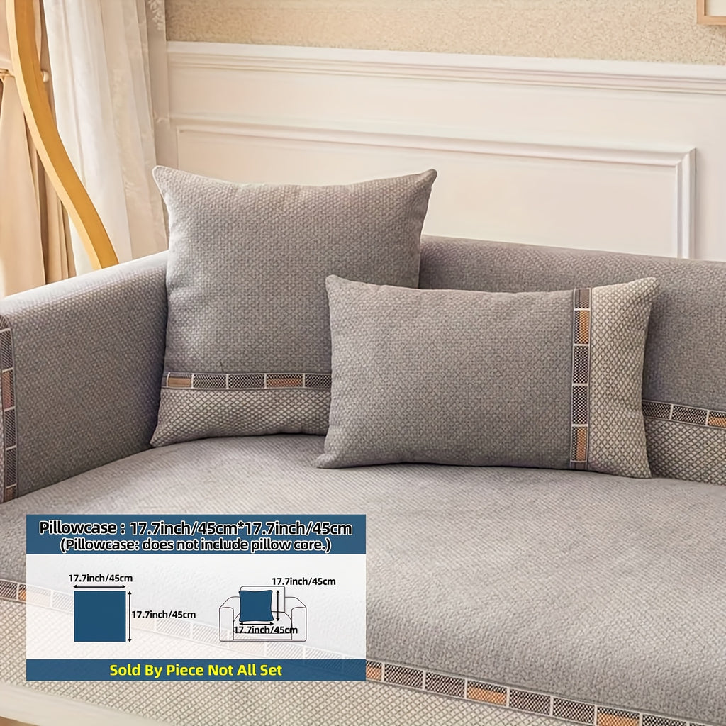 Bohemian Chenille Sofa Cover Non-Slip – Sofa Seat Cushion, Backrest, Armrest & Pillowcase Sold Separately, Dog Friendly Two-Tone for Bedroom Office Living Room, 4 Colors