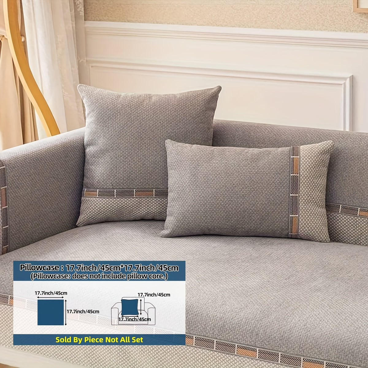 Bohemian Chenille Sofa Cover Non-Slip – Sofa Seat Cushion, Backrest, Armrest & Pillowcase Sold Separately, Dog Friendly Two-Tone for Bedroom Office Living Room, 4 Colors