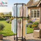 360° Rotating Clothes Rack with Wheels Heavy Duty Metal Hexagonal Garment Organizer for Bedroom Closet Laundry Room