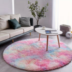 Round Shaggy Rug Soft Fluffy Plush Circular for Bedroom & Living Room – Easy Clean, Tie-Dye & Solid Colors, 3 Sizes 4x4 5x5 6x6ft