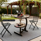 2-Tier Metal Outdoor Side Table, Floral Round Balcony & Patio Table, Sturdy Compact Design, Easy Assembly, for Patio, Courtyard, Balcony & Garden — Multiple Styles