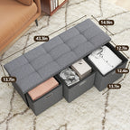 Storage Ottoman Bench with Pull-Out Drawer – 880 lbs Capacity Folding Footrest, Synthetic Leather, 30 & 43 Inch, for Living Room Bedroom Office, Grey & Brown