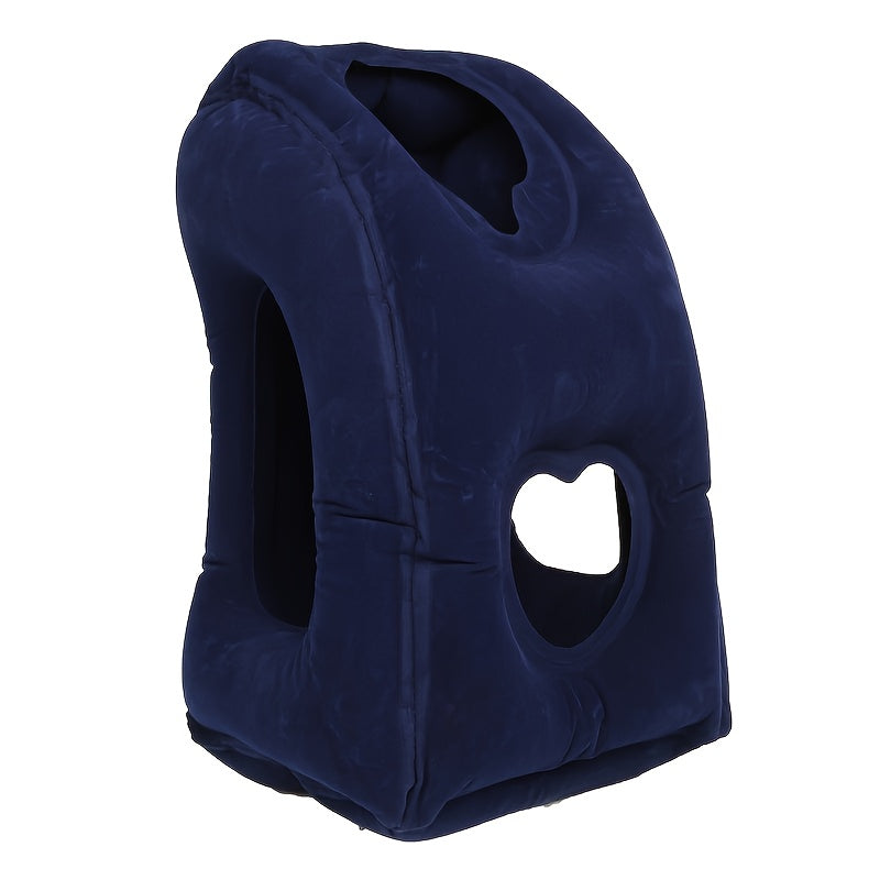 Inflatable Travel Neck Pillow for Airplane, Car & Bus – Portable Head & Lumbar Support Cushion for Sleeping | Prevents Neck & Shoulder Fatigue | Compact & Lightweight | Blue, Black, Gray