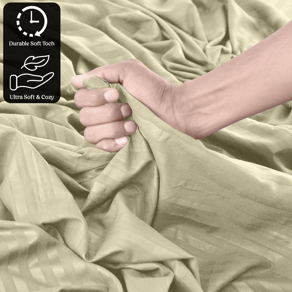 Luxury Striped Bed Sheet Set 3 or 4 Pcs – Hotel-Quality Deep Pocket 16", Extra Soft Breathable Cooling Sheets, Wrinkle & Fade Resistant, Twin Twin XL Full Queen King Cal King, 11 Colors