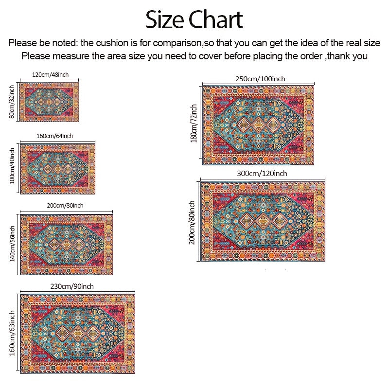 Bohemian Vintage Floral Area Rug – Ethnic Boho Floral Pattern Large Decor Mat for Living Room, Bedroom, Coffee Table & Tea Room, Exotic Vintage Home Decor, 6 Sizes