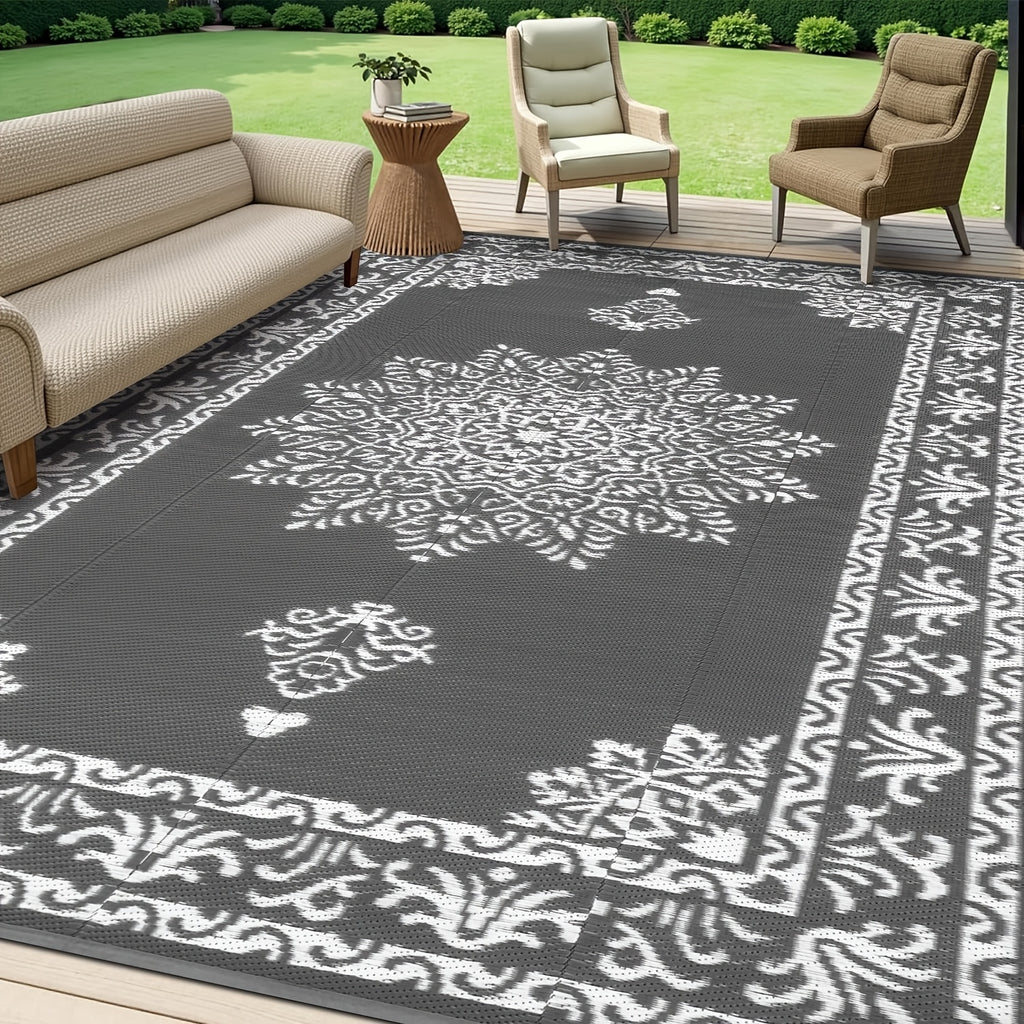 Outdoor Patio Rug Plastic Straw Reversible UV Resistant Portable RV Mat Indoor Outdoor Carpet Porch Deck Balcony Backyard Orange Teal Grey Brown 5x8 6x9 8x10 9x12 ft