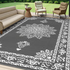 Outdoor Patio Rug Plastic Straw Reversible UV Resistant Portable RV Mat Indoor Outdoor Carpet Porch Deck Balcony Backyard Orange Teal Grey Brown 5x8 6x9 8x10 9x12 ft