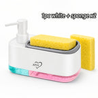 Kitchen Soap Dispenser with 2 Sponges & Dish Brush Holder | BPA-Free Refillable Transparent Pump Dispenser for Sink | Compact Square Design | Black or White