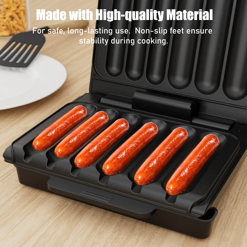 Electric Sausage Grill & Sandwich Maker with Nonstick Plate and Cord Storage - Hot Dog Cooker for BBQ, Veggie Sausages & Brats, Compact Countertop Indoor Grill
