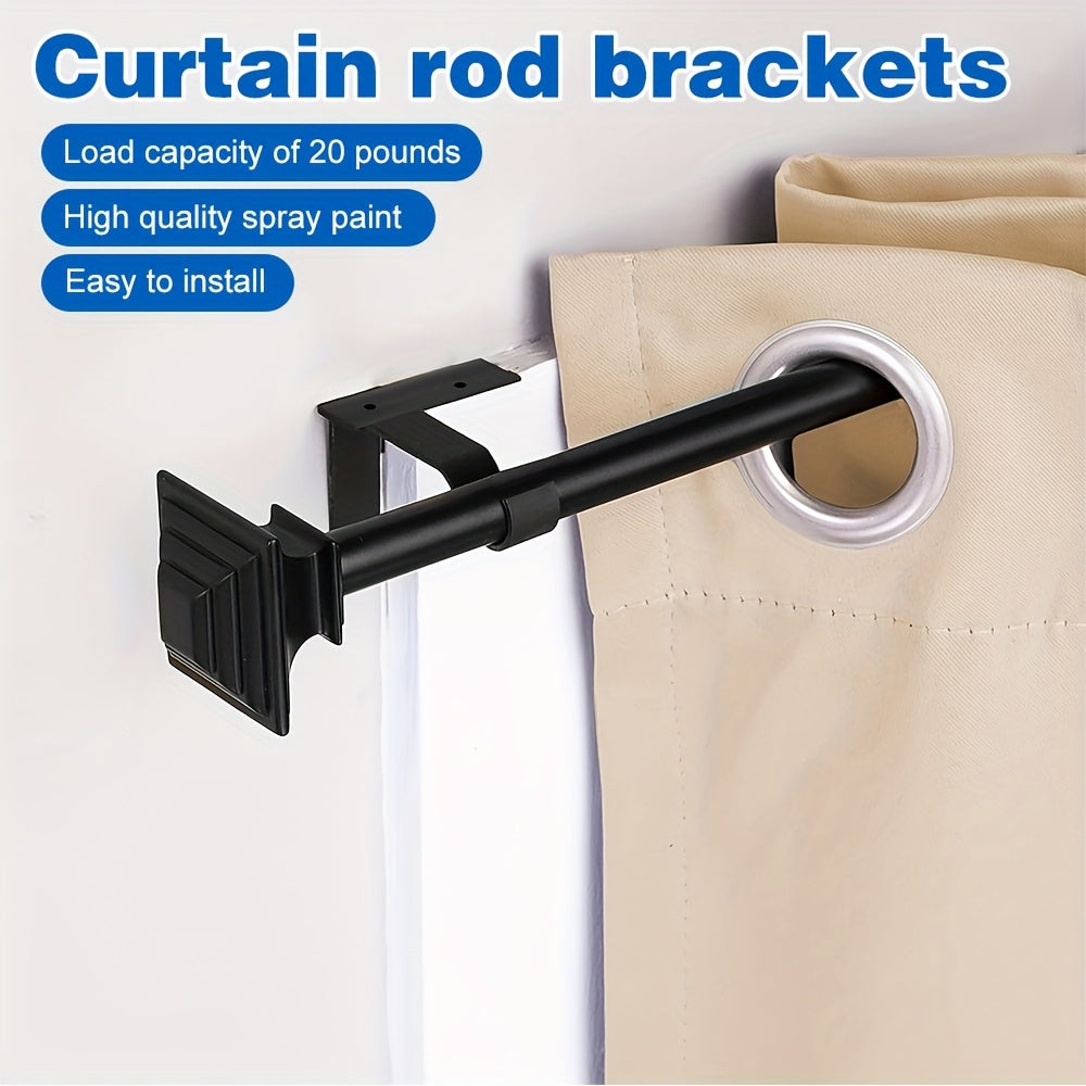 No-Drill Black Curtain Rod Brackets – Heavy Duty Screwless Steel Holders, Adjustable, Holds 20 lbs | Set of 4, 8, or 12 | Nuvia Haven