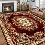 Luxury Holiday Floor Mat Non-Slip Machine Washable - Elegant Burgundy Gold Green Heavy-Duty Area Rug for Living Room Bedroom Hallway, Christmas Thanksgiving Festive Home Decor